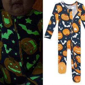 Posh Peanut‎ Bamboo Spooky Pumpkin Blue Glow in the Dark Footie 6-9 months NWT